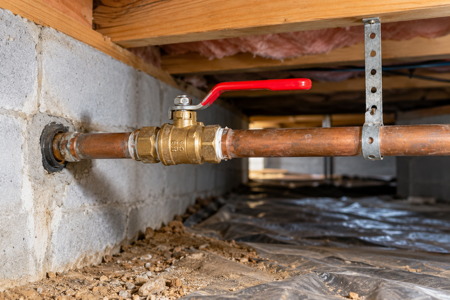 Crawl space main shutoff valve