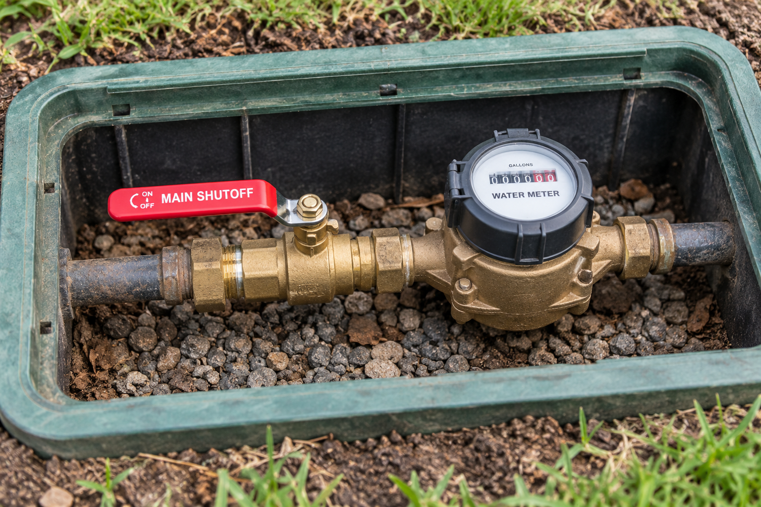 Residential water meter and shutoff valve