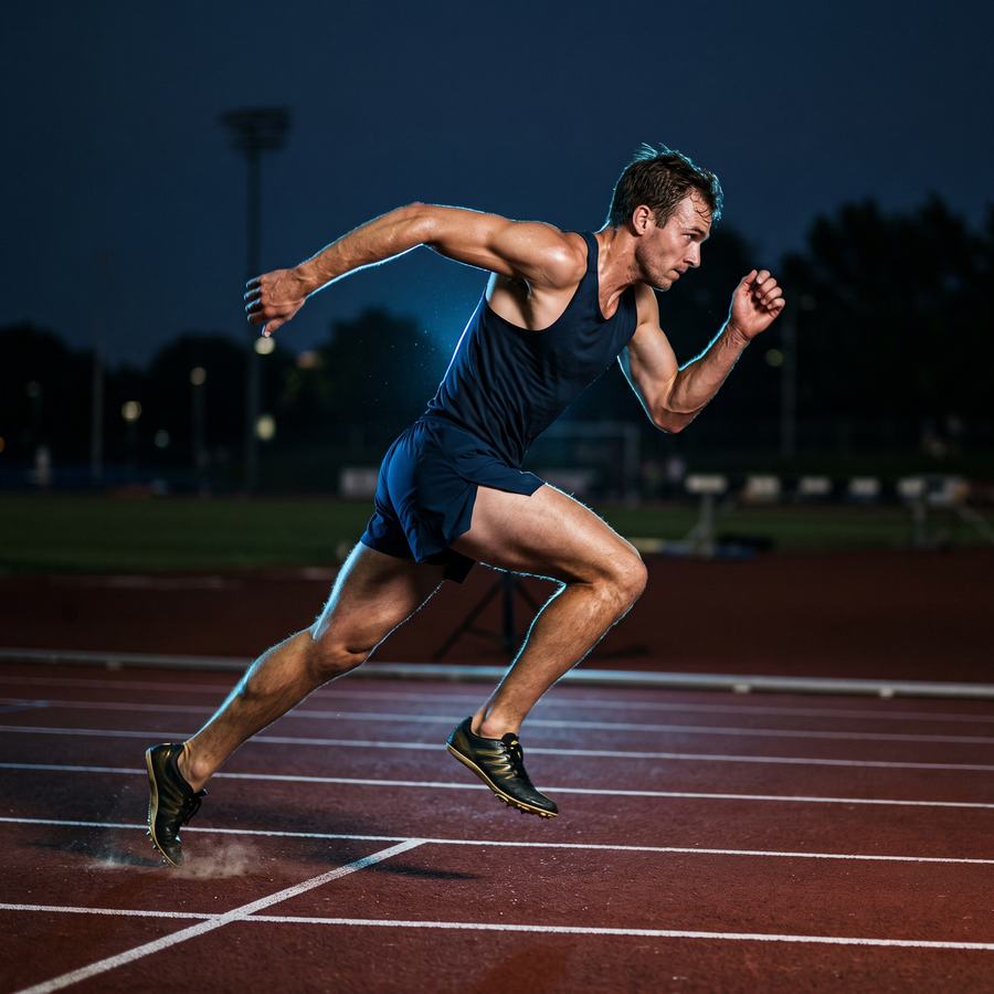 Sprinter en pista de atletismo