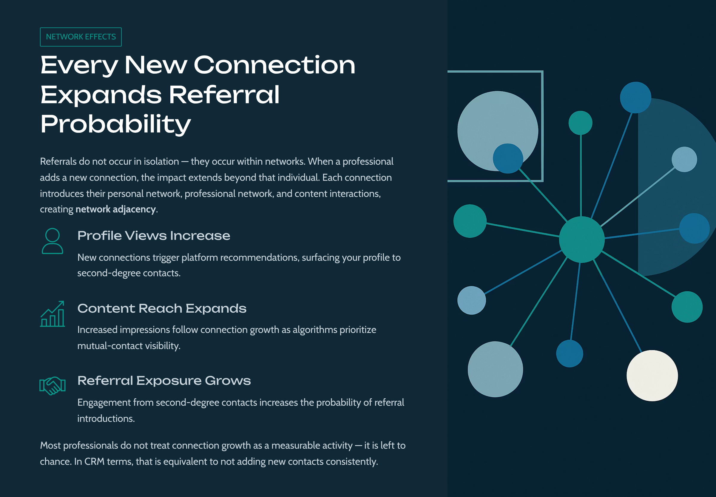 The Operational Shift  To use social media as a CRM, the focus must shift from content output to relationship input.  This does not require new tools. It requires a change in daily activity.  Core actions include:  Connection Identification  Reviewing suggested connections Identifying local professionals and homeowners Prioritizing relevance over volume  Connection Execution  Sending requests with context when appropriate Maintaining a consistent daily target  Engagement Tracking  Noting repeat interactions Responding to comments and messages promptly Observing behavioral signals  Conversation Initiation  Starting direct messages based on visible activity Referencing shared context or recent interactions  Each of these actions aligns with CRM functions:  Adding contacts Logging interactions Initiating follow-up  The difference is that the platform already provides the data.