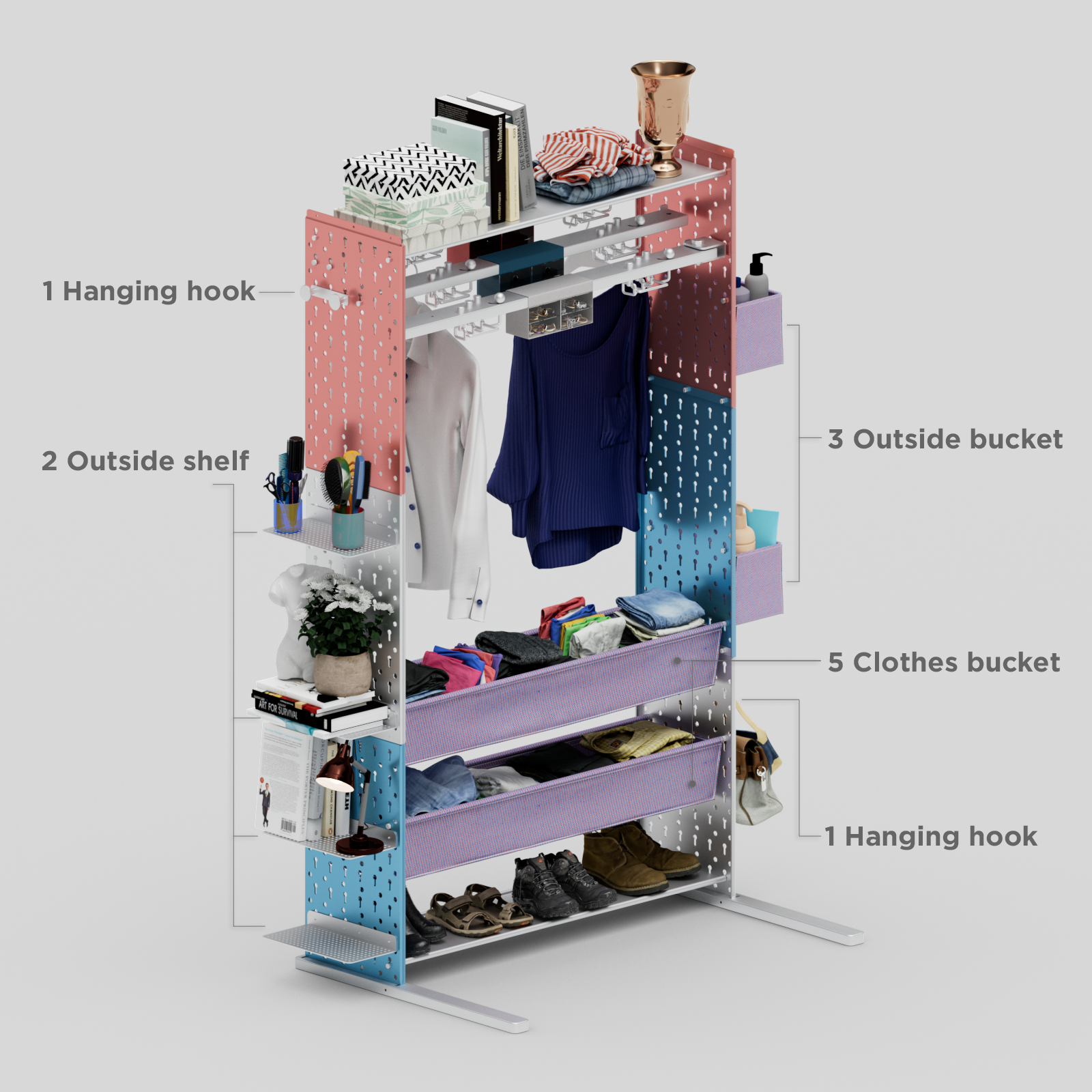 Put 'Em Up! Standard Unit with clothes hanging and shelves fitted