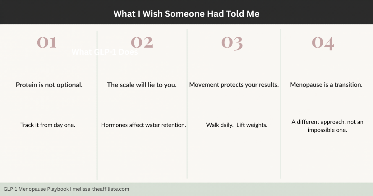 4 things I wish someone had told me. Protein is not optional. The scale will lie to you. movement protects your results. Menopause is a transition, not a life sentence. 4 things I wish someone had told me. Protein is not optional. The scale will lie to you. movement protects your results. Menopause is a transition, not a life sentence.