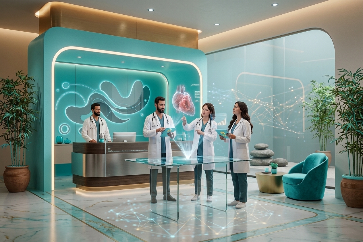 Modern clinic team reviewing treatment pathways