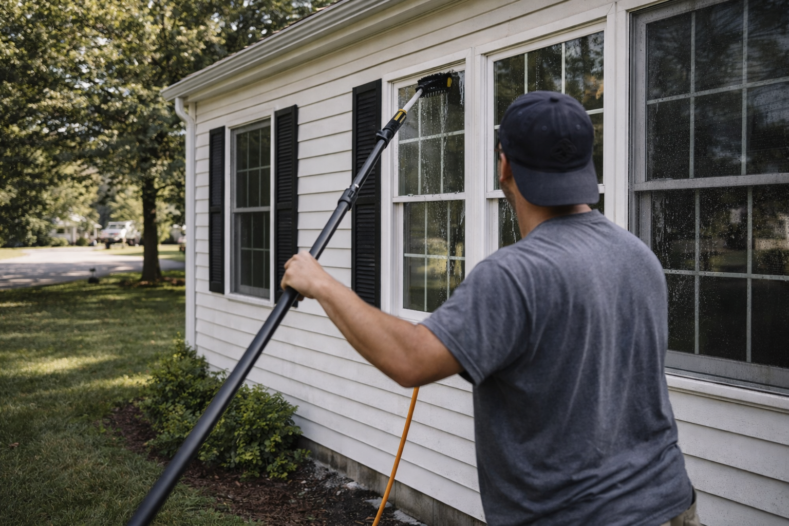 Professional pressure washing a home exterior in Dover NH