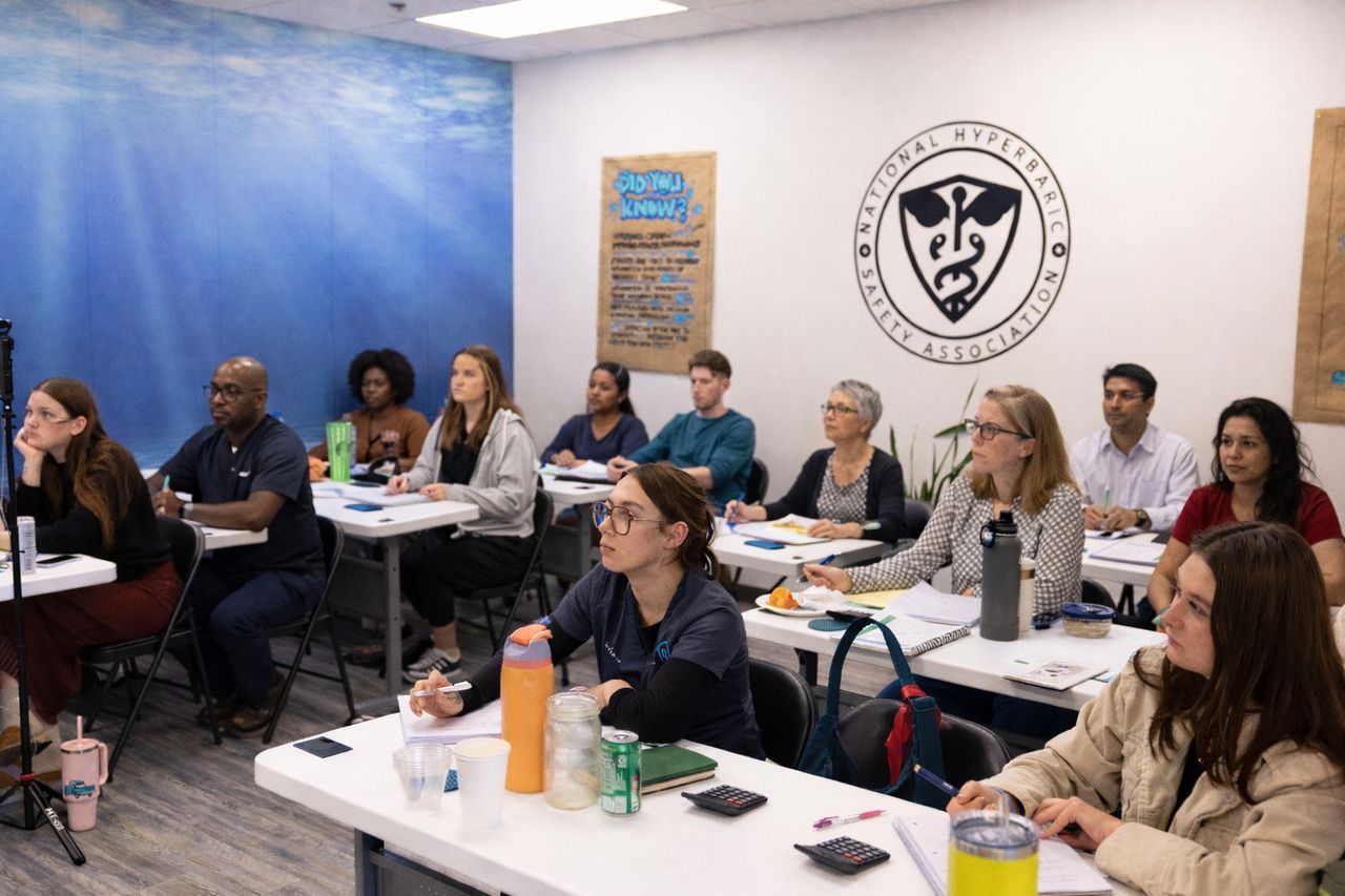 Students learning together in the National Hyperbaric Safety Association classroom