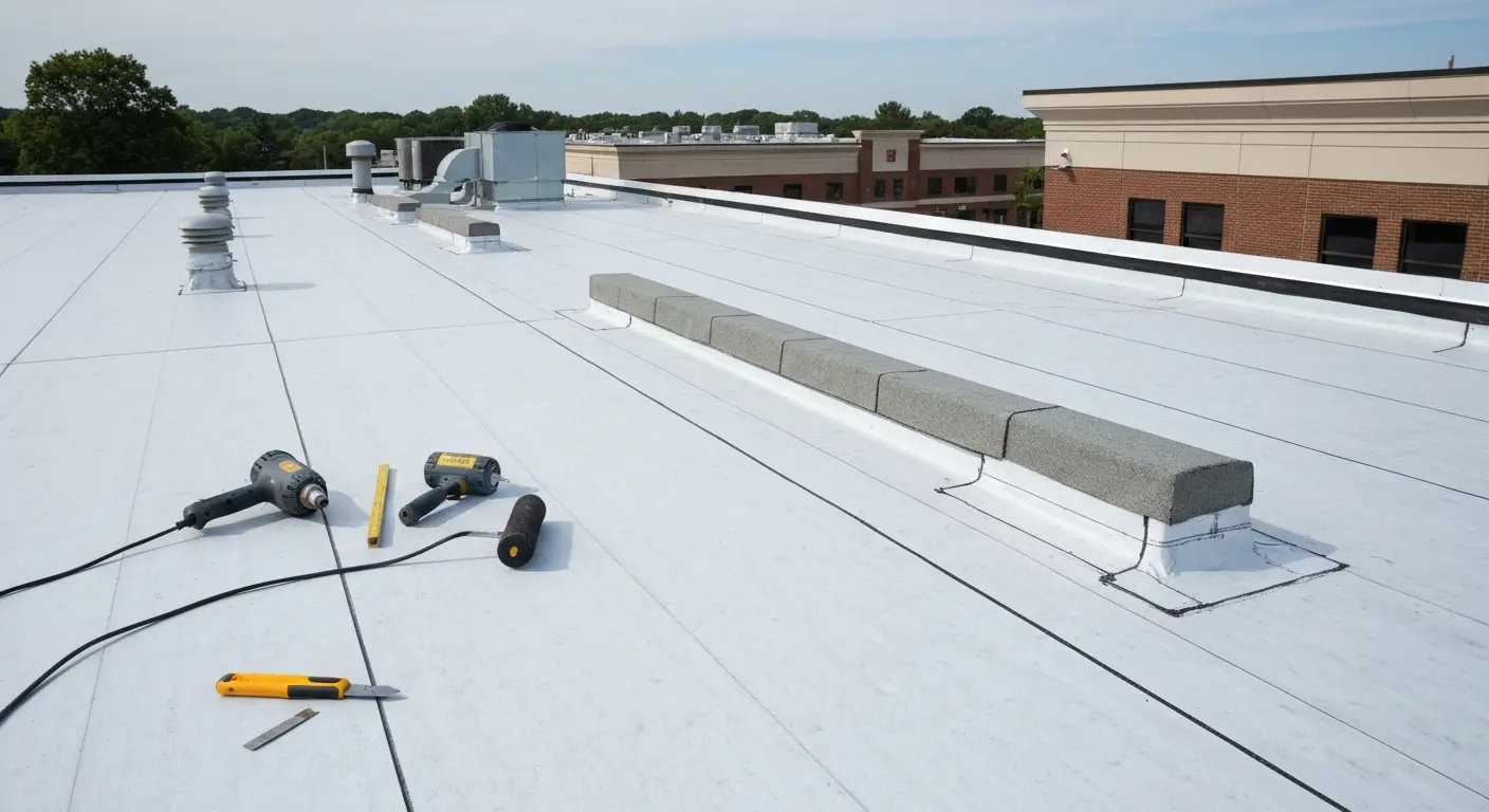 Flat roofing membrane installation