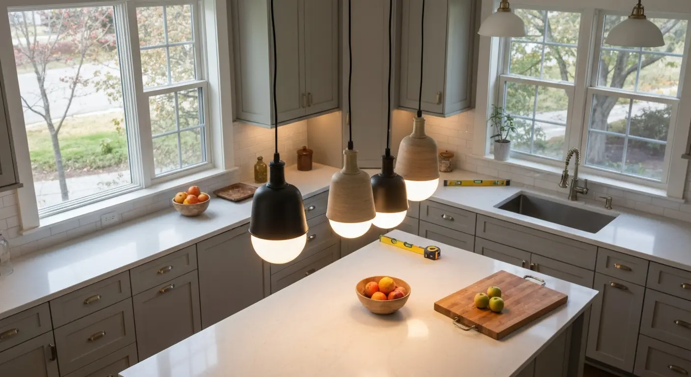 Kitchen island pendant lighting installation