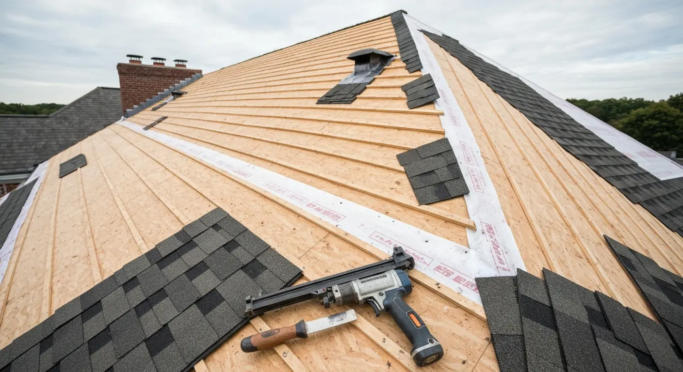 Roof replacement project in progress