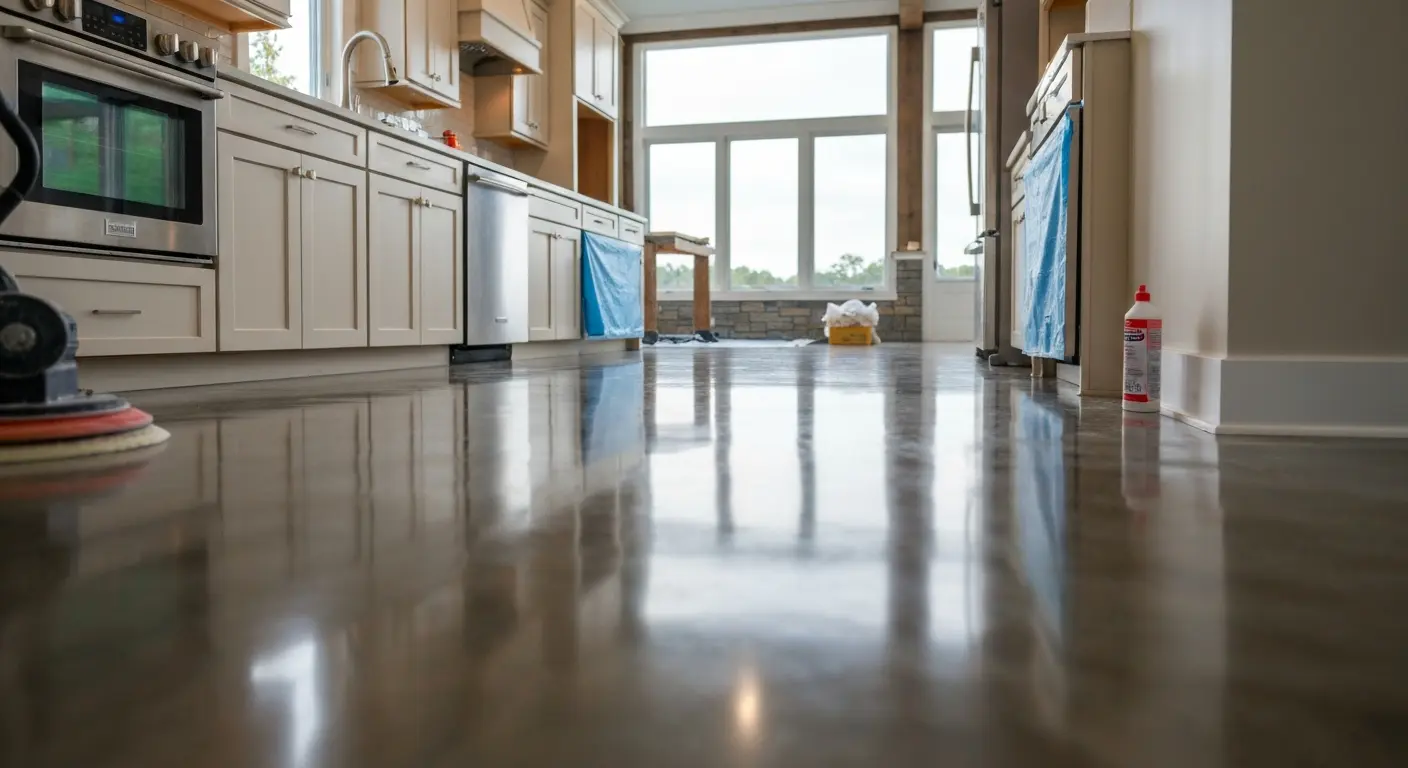 Polished concrete kitchen floor
