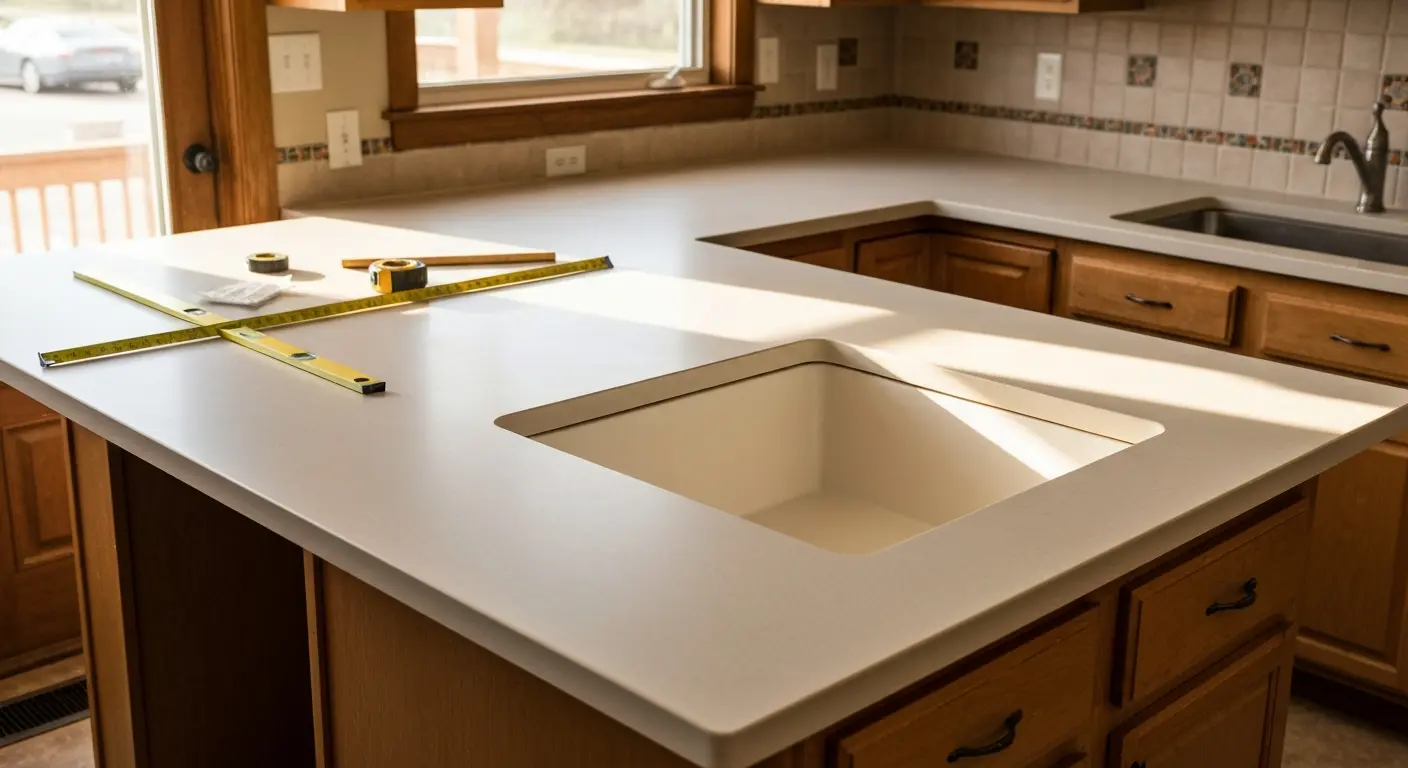 Solid surface countertop with integrated sink