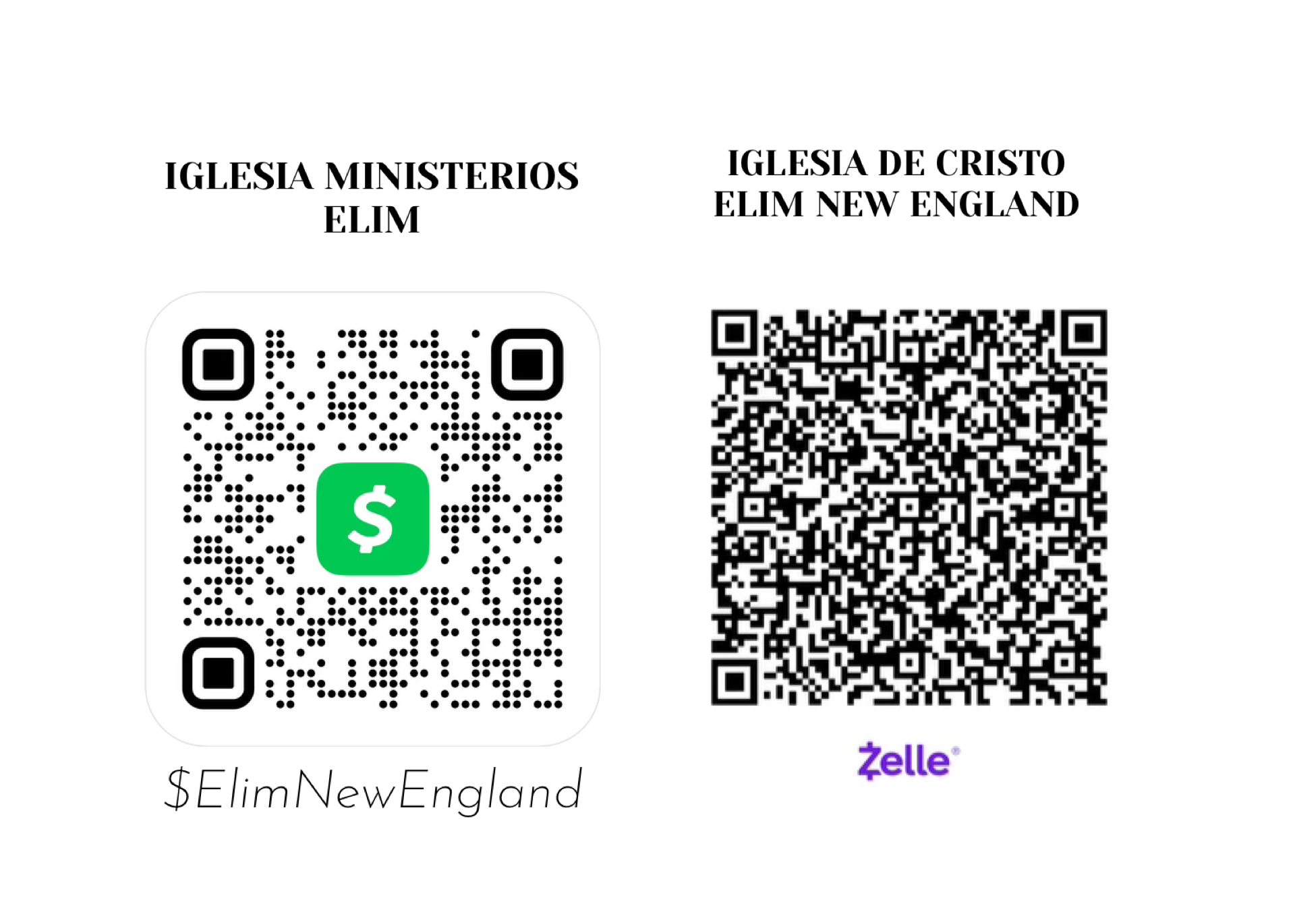 Escanea para ofrendar vía Cash App o Zelle a Elim New England