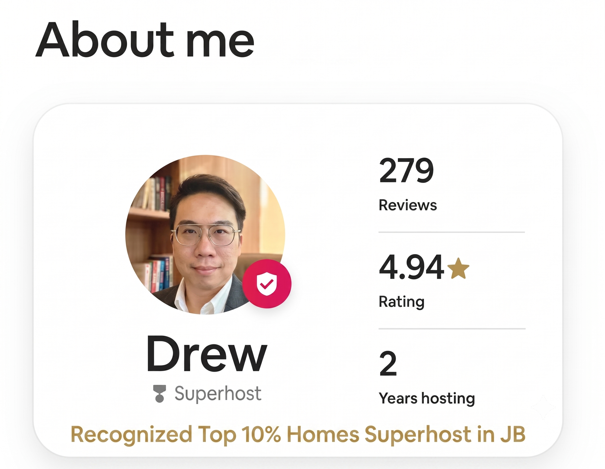 Drew — Superhost, 279 reviews, 4.94 star rating, 2 years hosting