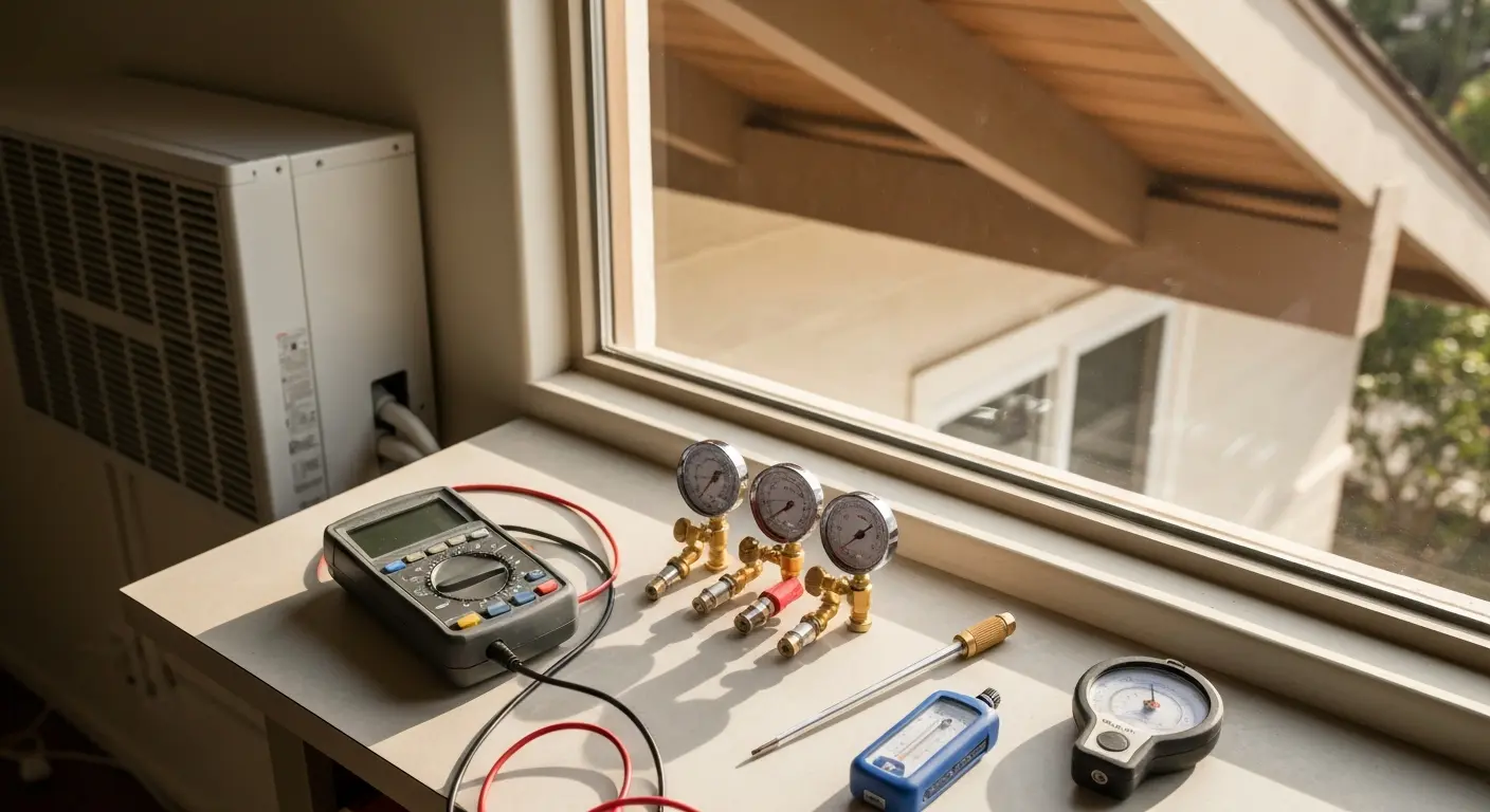 AC repair technician at work