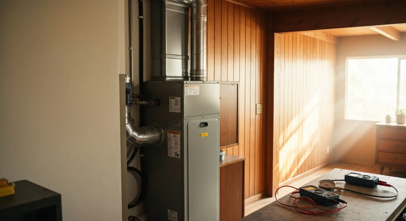 HVAC technician performing maintenance on heating system