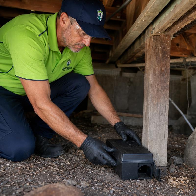 Coast Shield technician completing a pest treatment service at a Gold Coast property