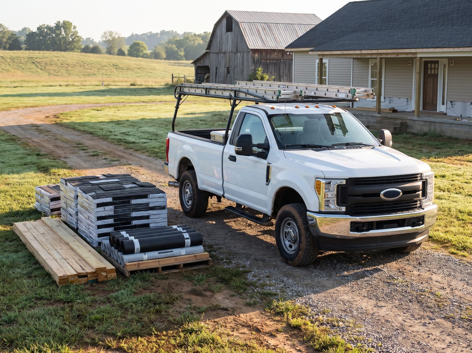 Rapid Roofing truck and crew