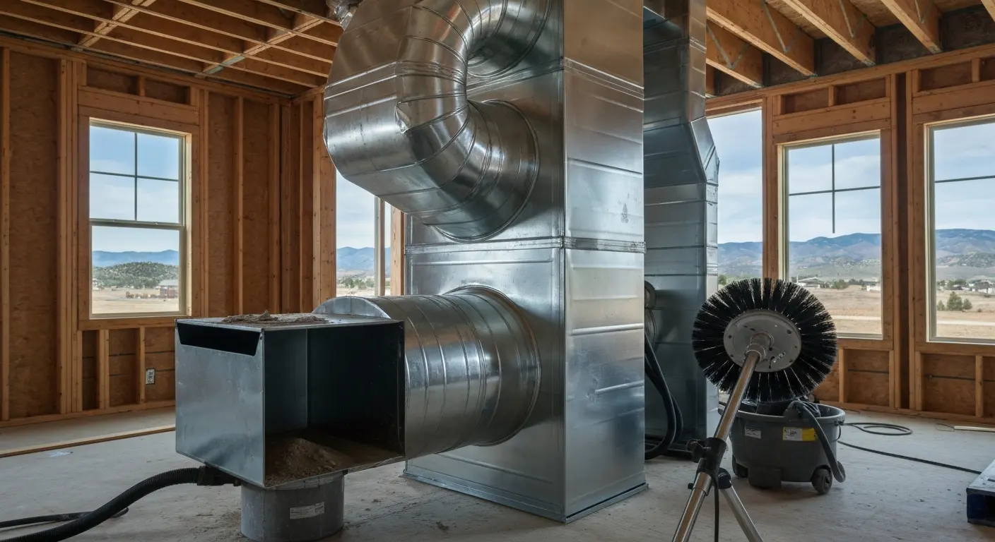 Post-construction duct cleaning removing dust from new homes