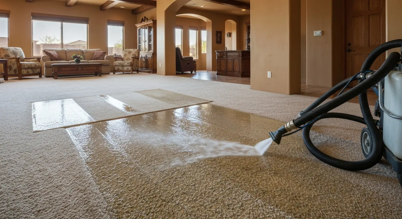 Carpet cleaning in progress