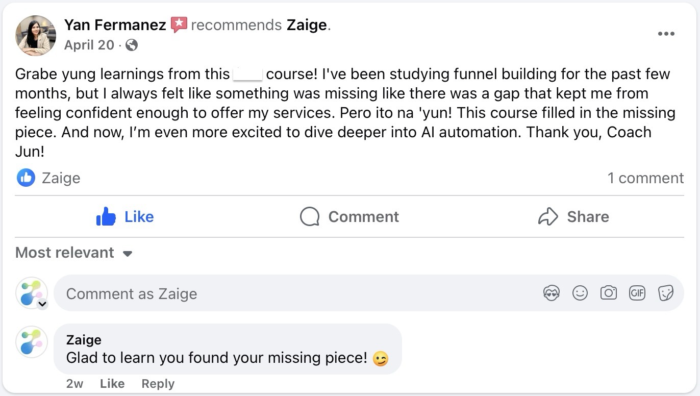 Zaige student written review 5
