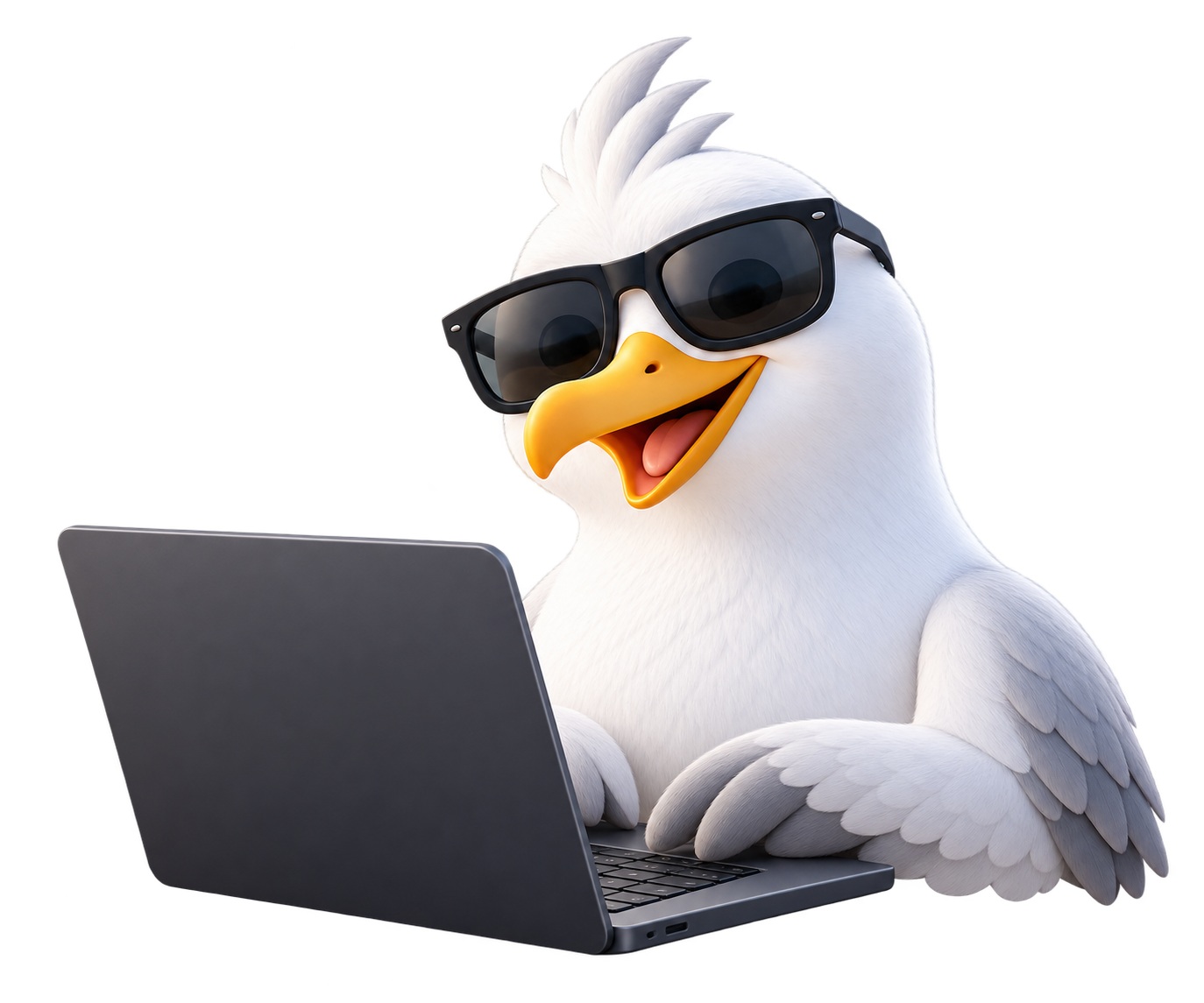 The Zaige Seagull working at a laptop