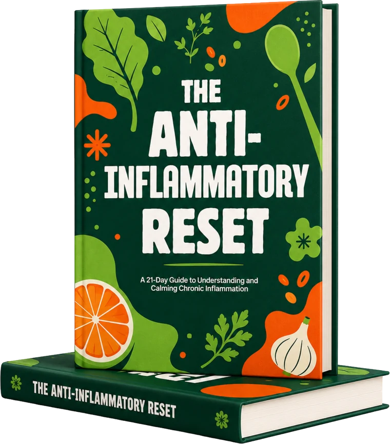 The Anti-Inflammatory Reset — 21-Day Guide, hardcover book stack