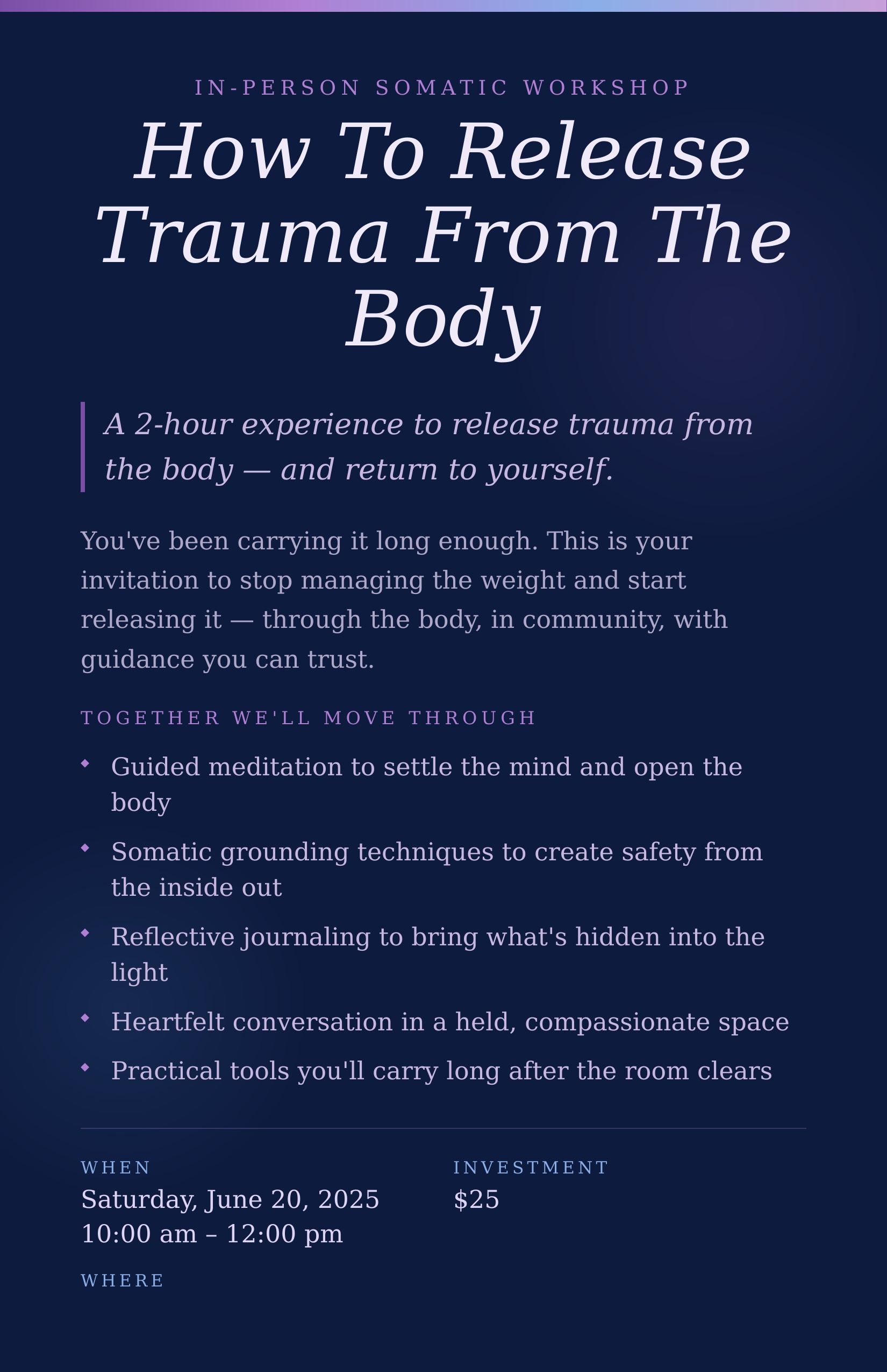 How to Release Trauma from the Body Workshop Flyer