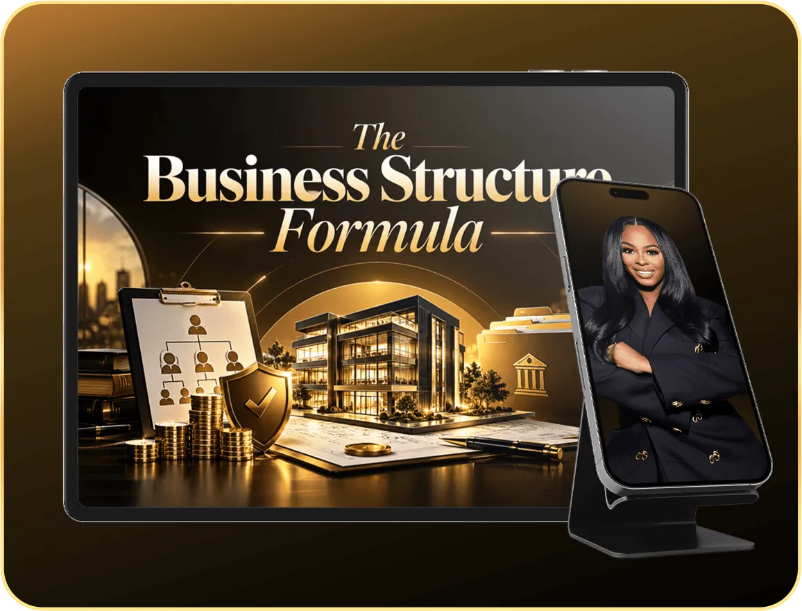 The Business Structure Formula lesson shown on a tablet and phone