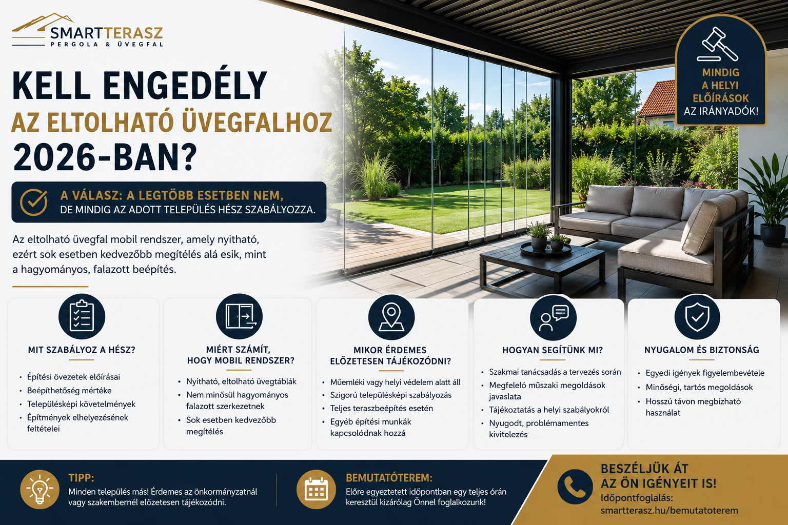 Kell engedély az eltolható üvegfalhoz 2026-ban? – Amit érdemes tudni a terasz beépítése előtt