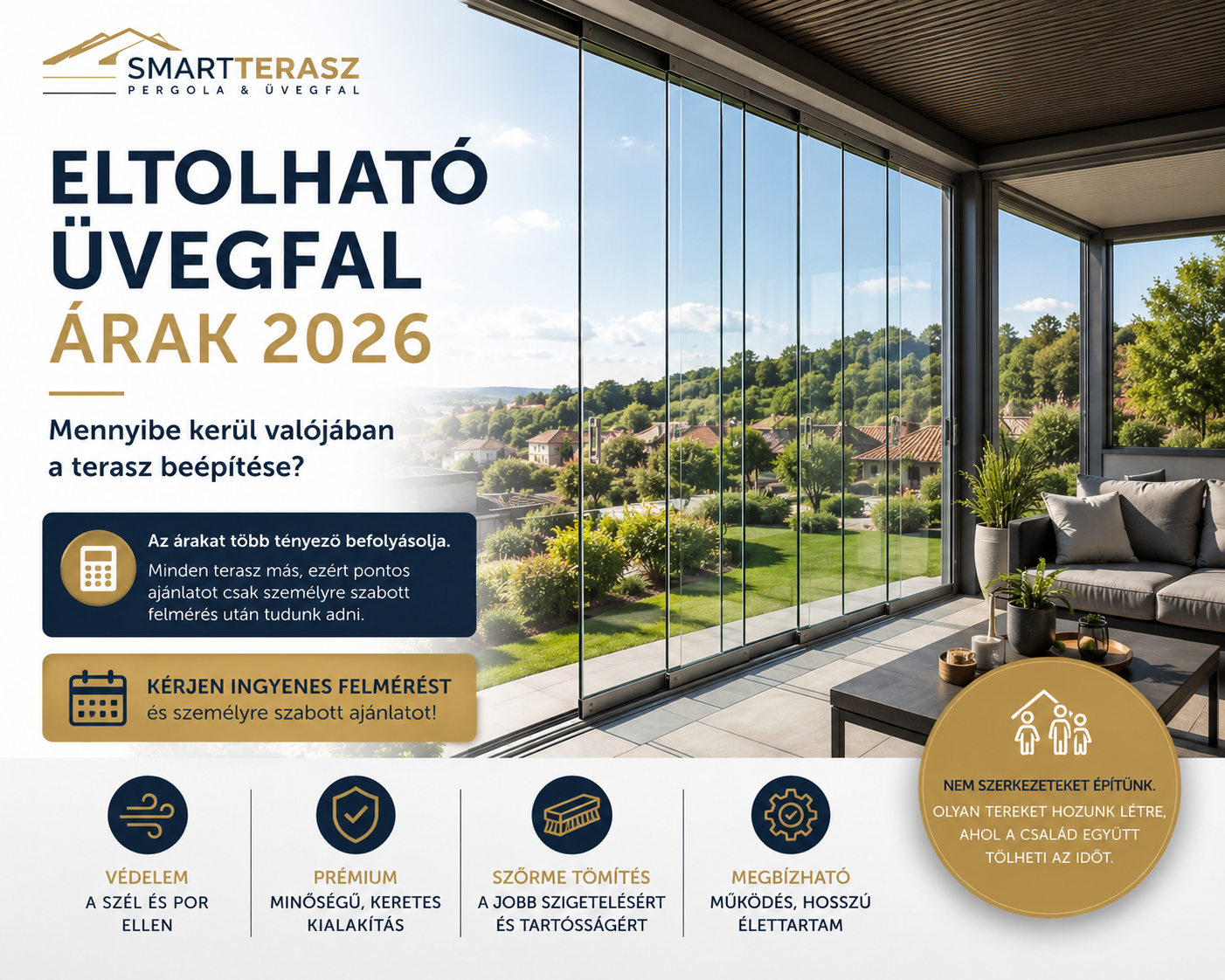 Eltolható üvegfal árak 2026 – Mennyibe kerül a terasz beépítése?