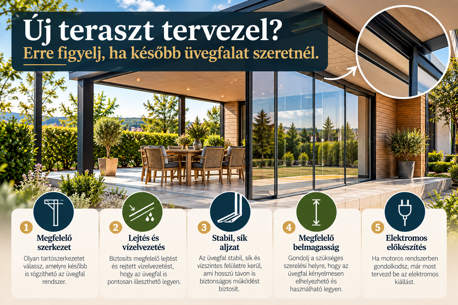 Új teraszt tervezel? Erre figyelj, ha később üvegfalat szeretnél