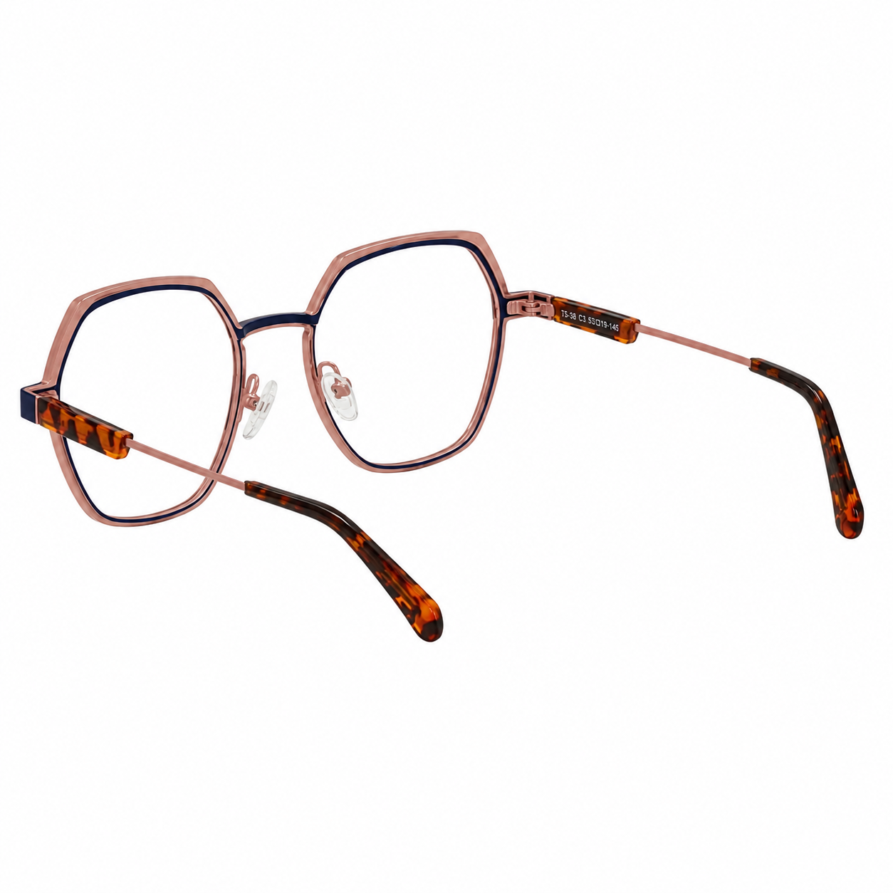 TS-38 C3 · vista diagonal izquierda · Tonos azul y rojo · Thalia Sodi Eyewear