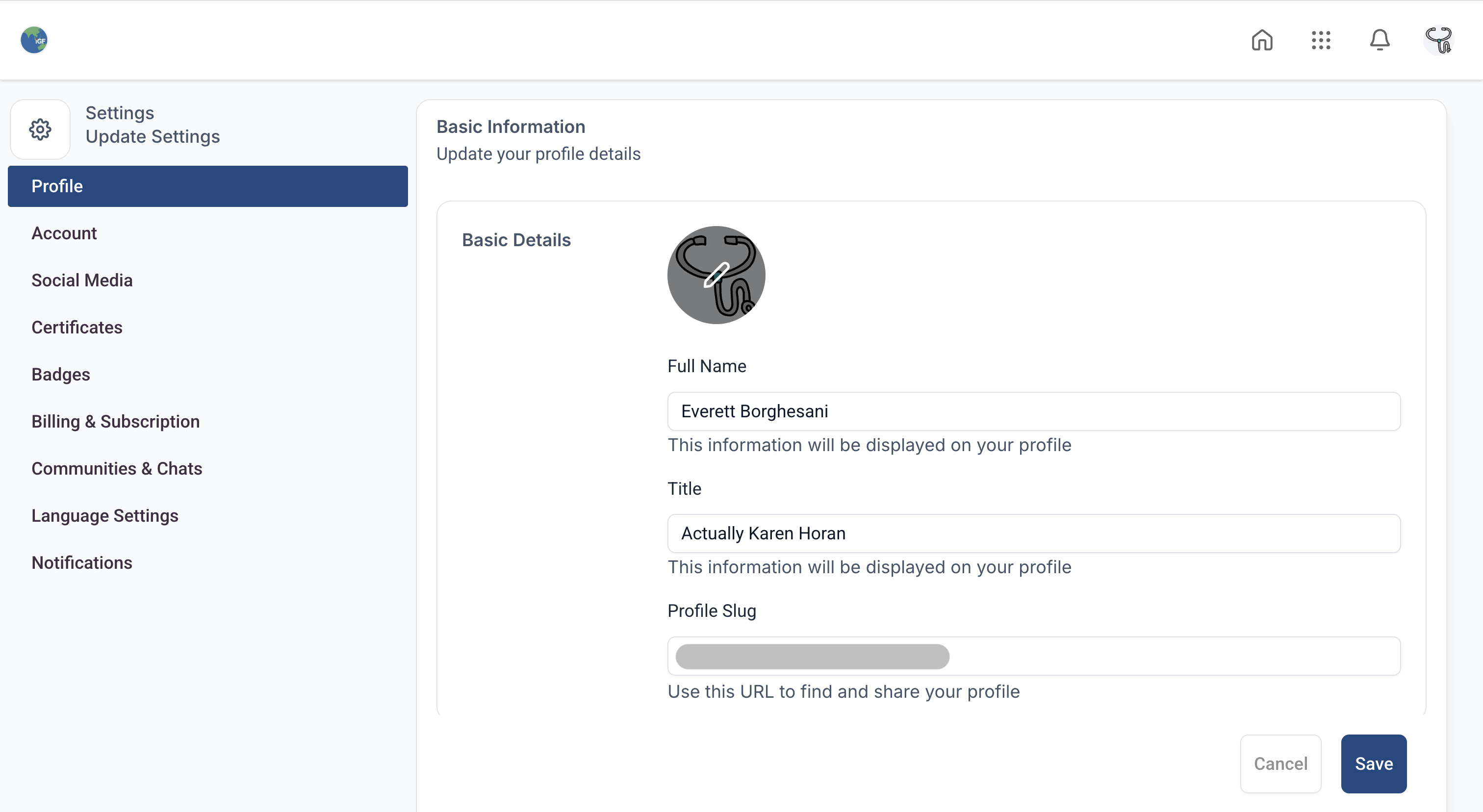 profile tab