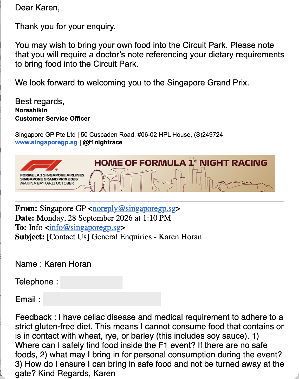 Formula 1 gluten-free Request email