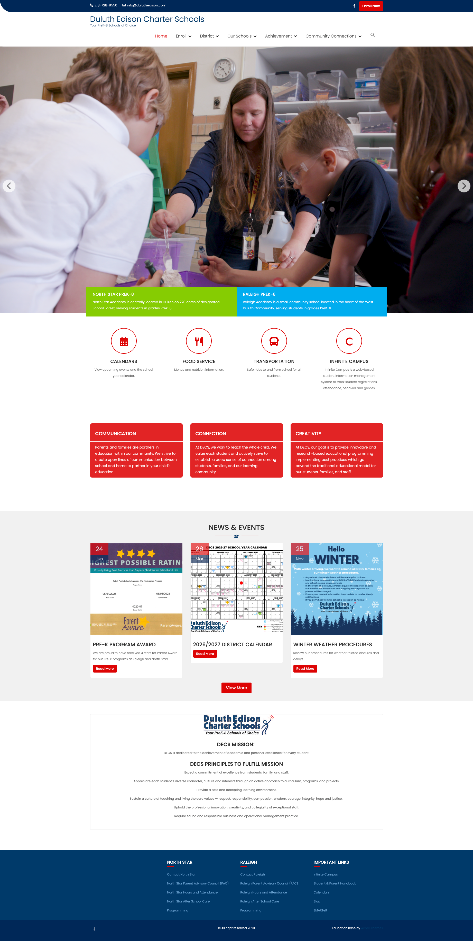 Duluth Edison Charter Schools — Before website redesign