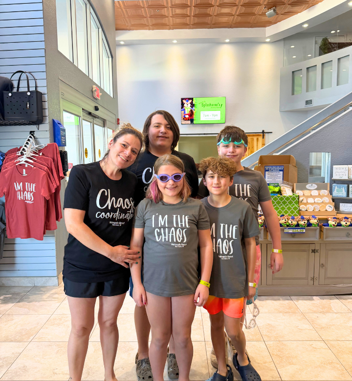A family in the hotel lobby at Metropolis Resort in Eau Claire, WI. A family in the hotel lobby at Metropolis Resort in Eau Claire, WI.