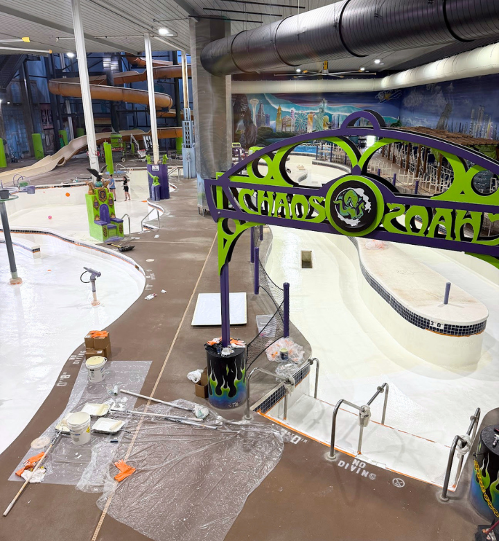 Annual maintenance at Chaos Water Park in Eau Claire, WI.