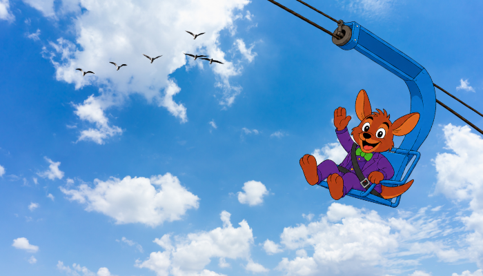 Splasharoo riding the zipline at Action City