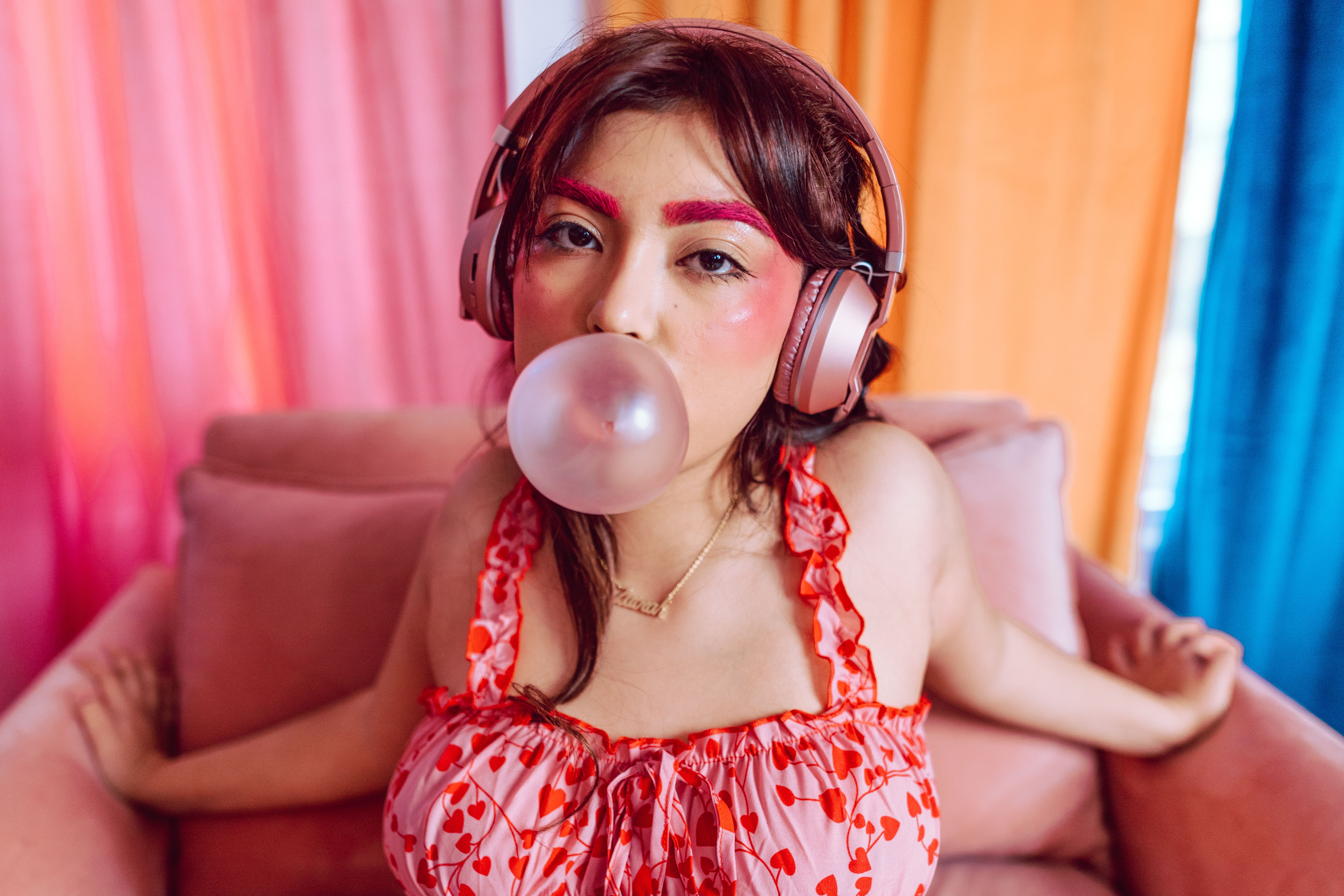 blowing bubbles with gum
