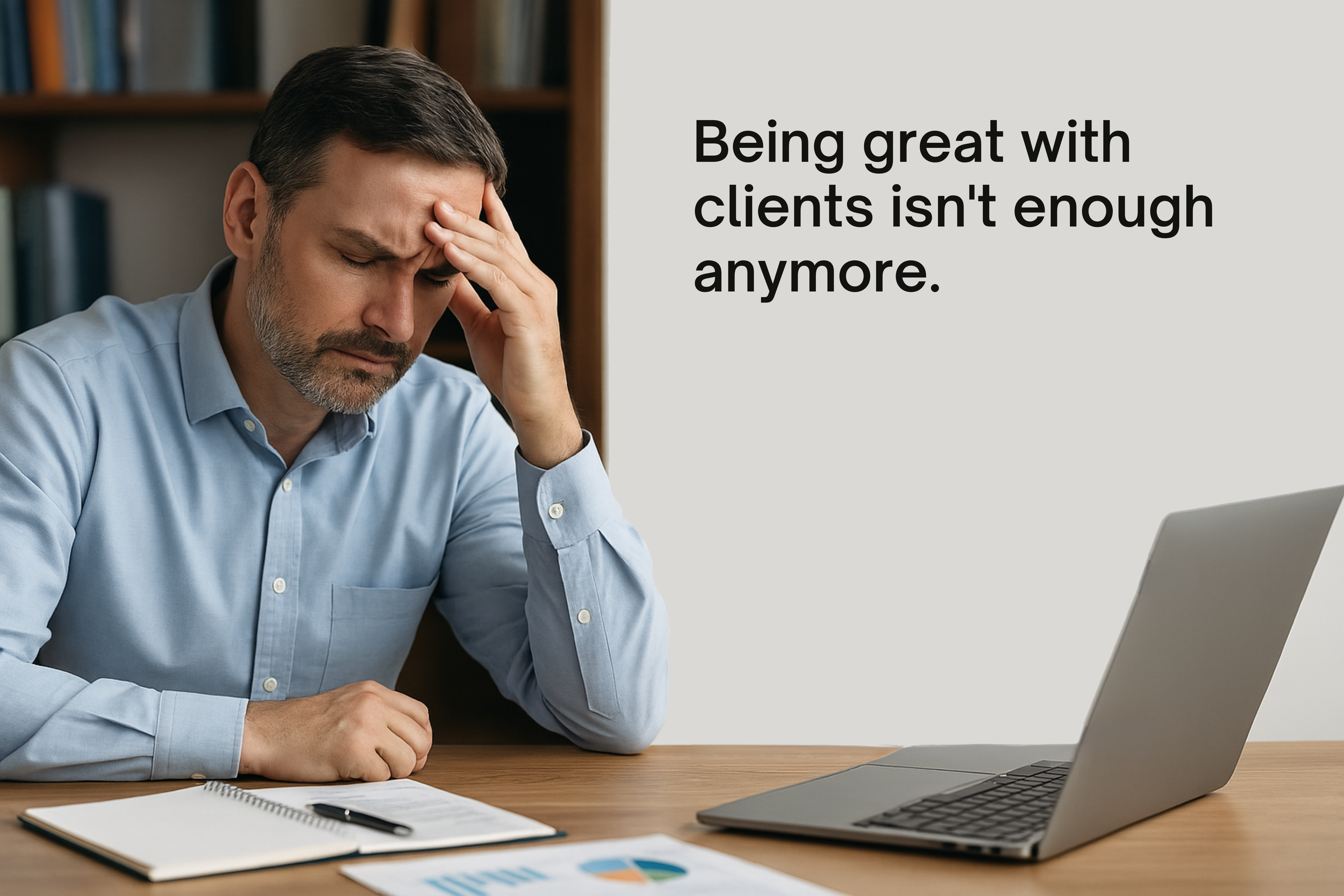 Stressed financial advisor overwhelmed with business responsibilities