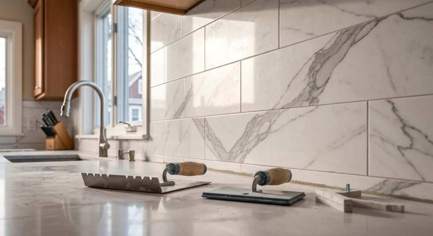 Natural stone tile backsplash