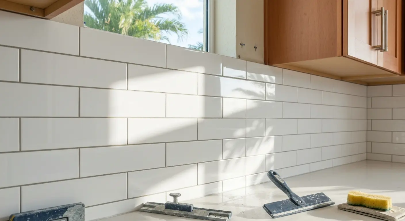 Ceramic tile backsplash installation
