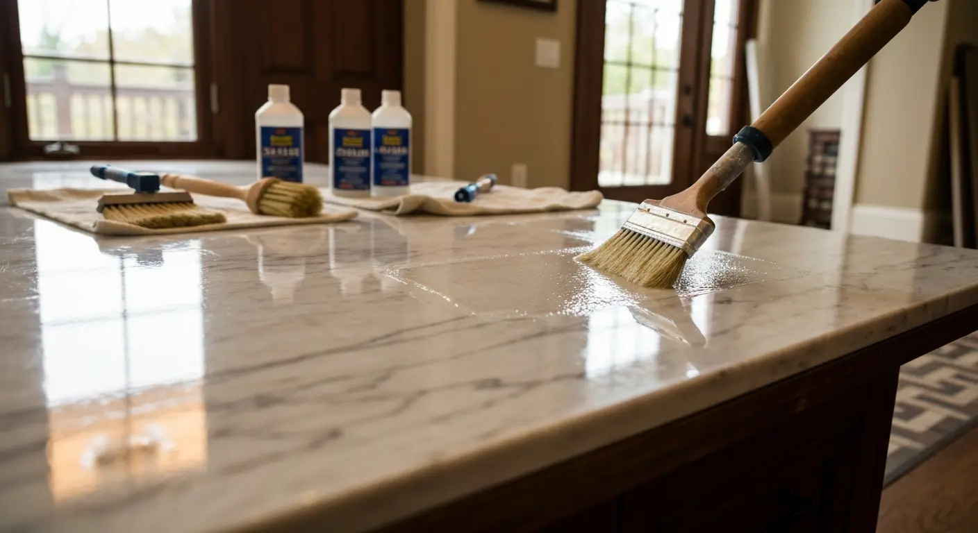 Applying stone sealer