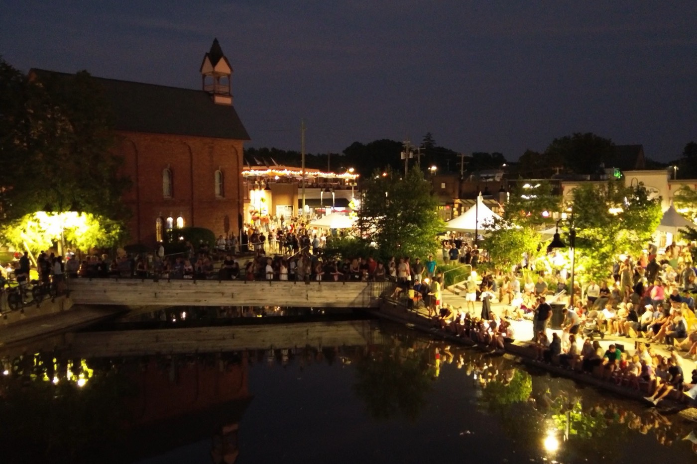 Mill Pond and depot at night
