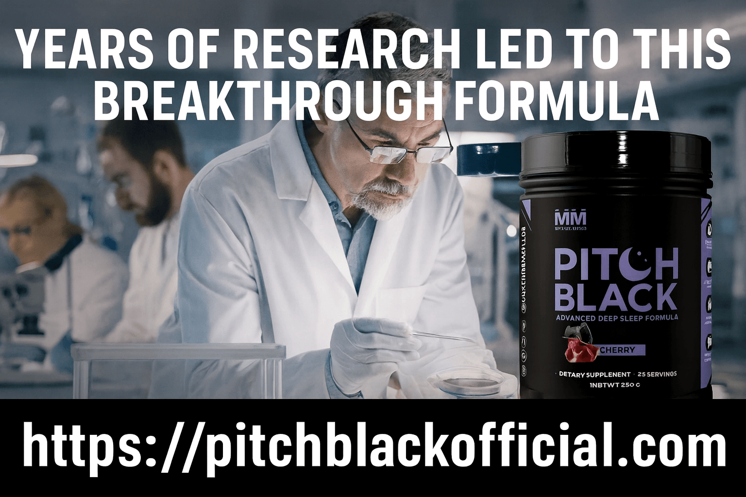 Pitch Black founders working late in their research laboratory developing the breakthrough sleep formula for men's health and testosterone optimization