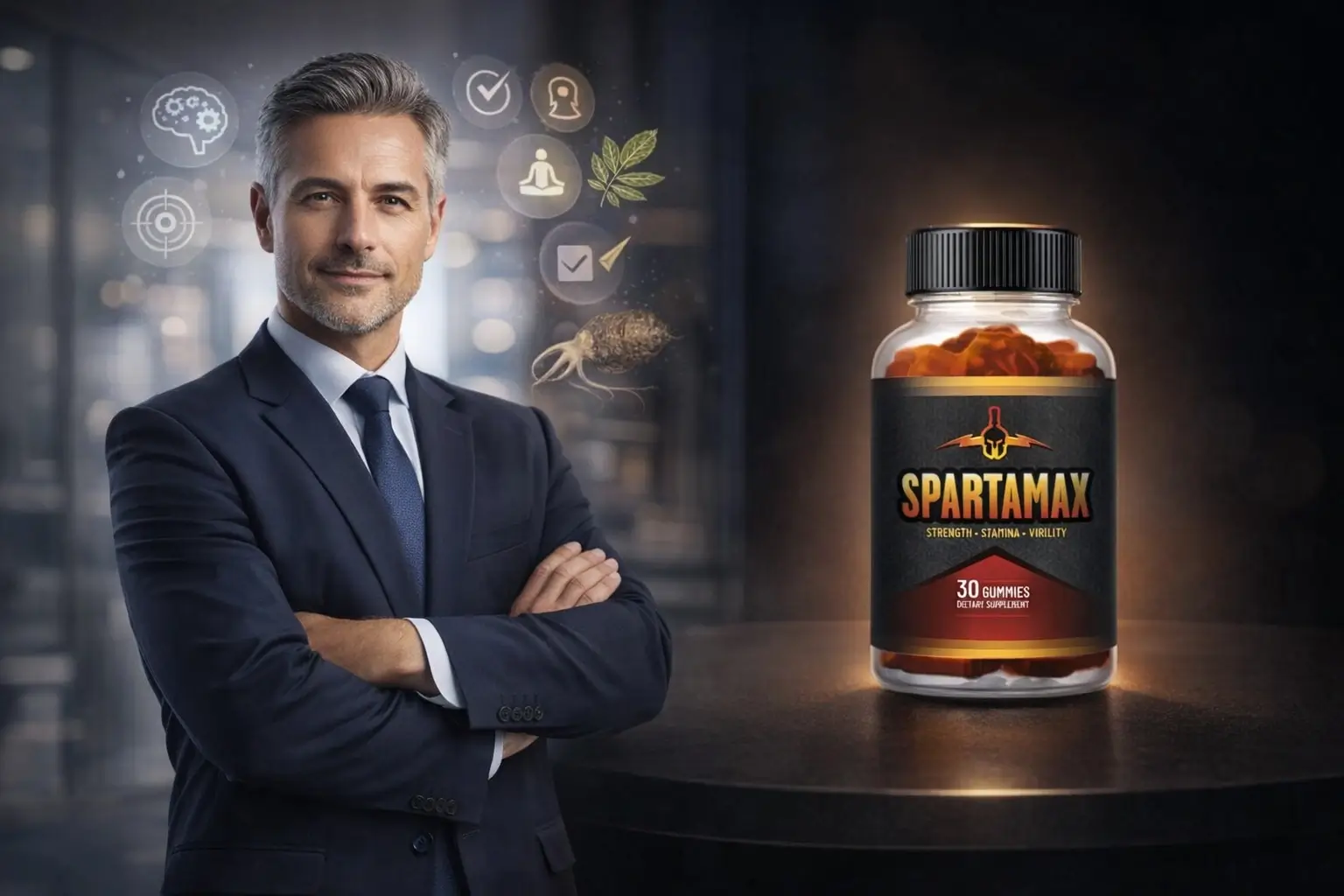 SpartaMax Confidence and Mental Clarity Benefits - Professional Man with Self-Assurance - Ashwagandha and Maca Root for Focus - 87% Report Higher Confidence - 125000 Verified Users - web-spartamax.com