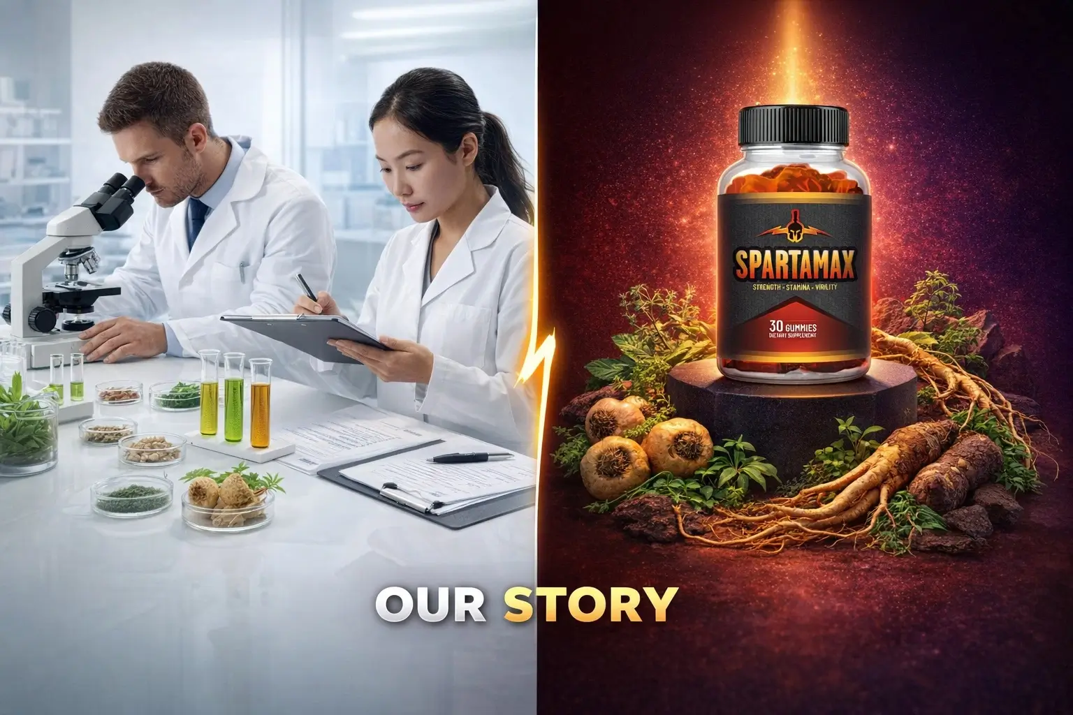 SpartaMax Our Story - Scientific Research and Development Laboratory with Natural Ingredients - From Research to Reality - Tongkat Ali Maca Root Ginseng - 125000 Satisfied Customers - web-spartamax.com