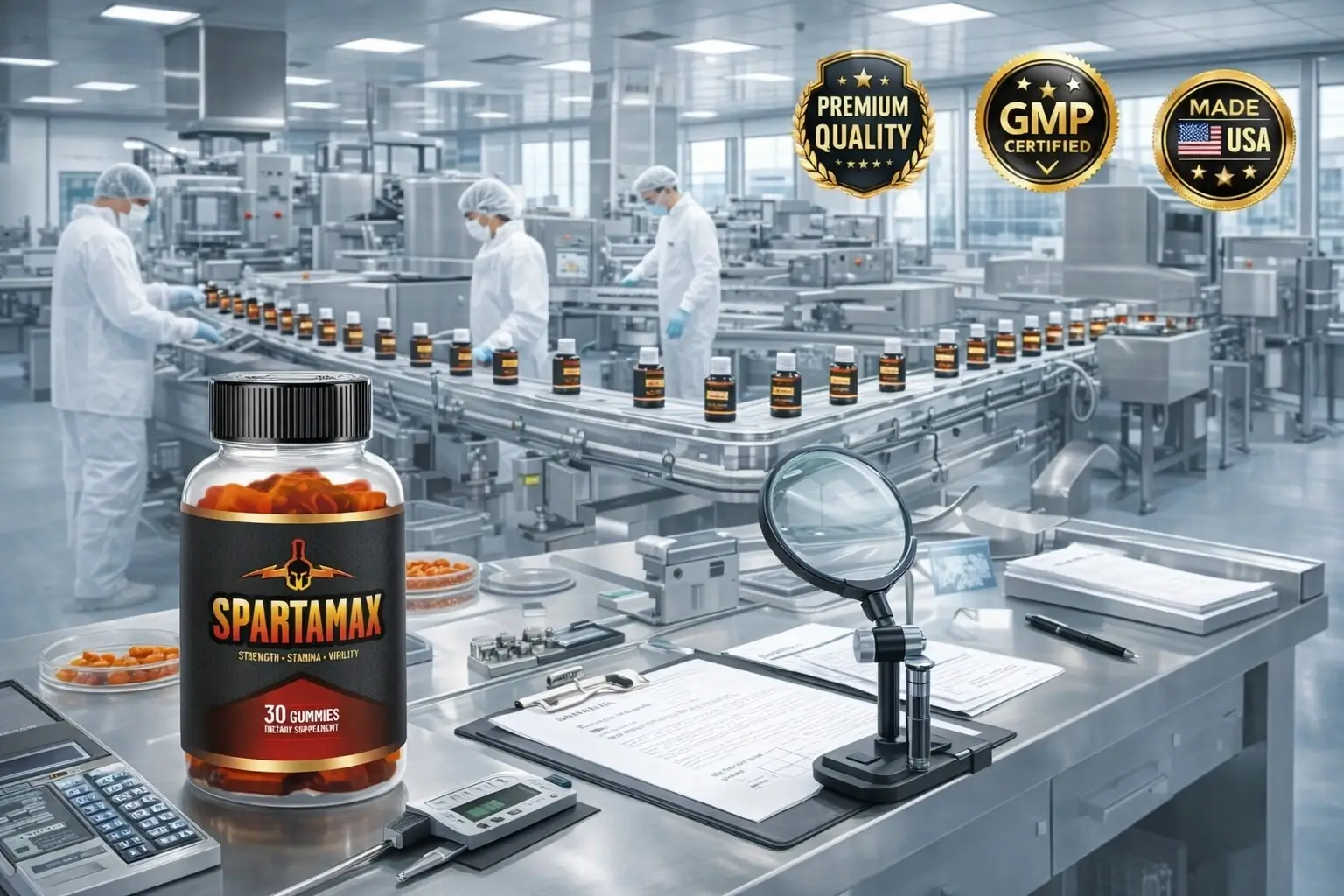 SpartaMax FDA Registered GMP Certified Manufacturing Facility - Pharmaceutical Grade Production - Quality Control Third Party Tested - Natural Supplement Manufacturing - web-spartamax.com