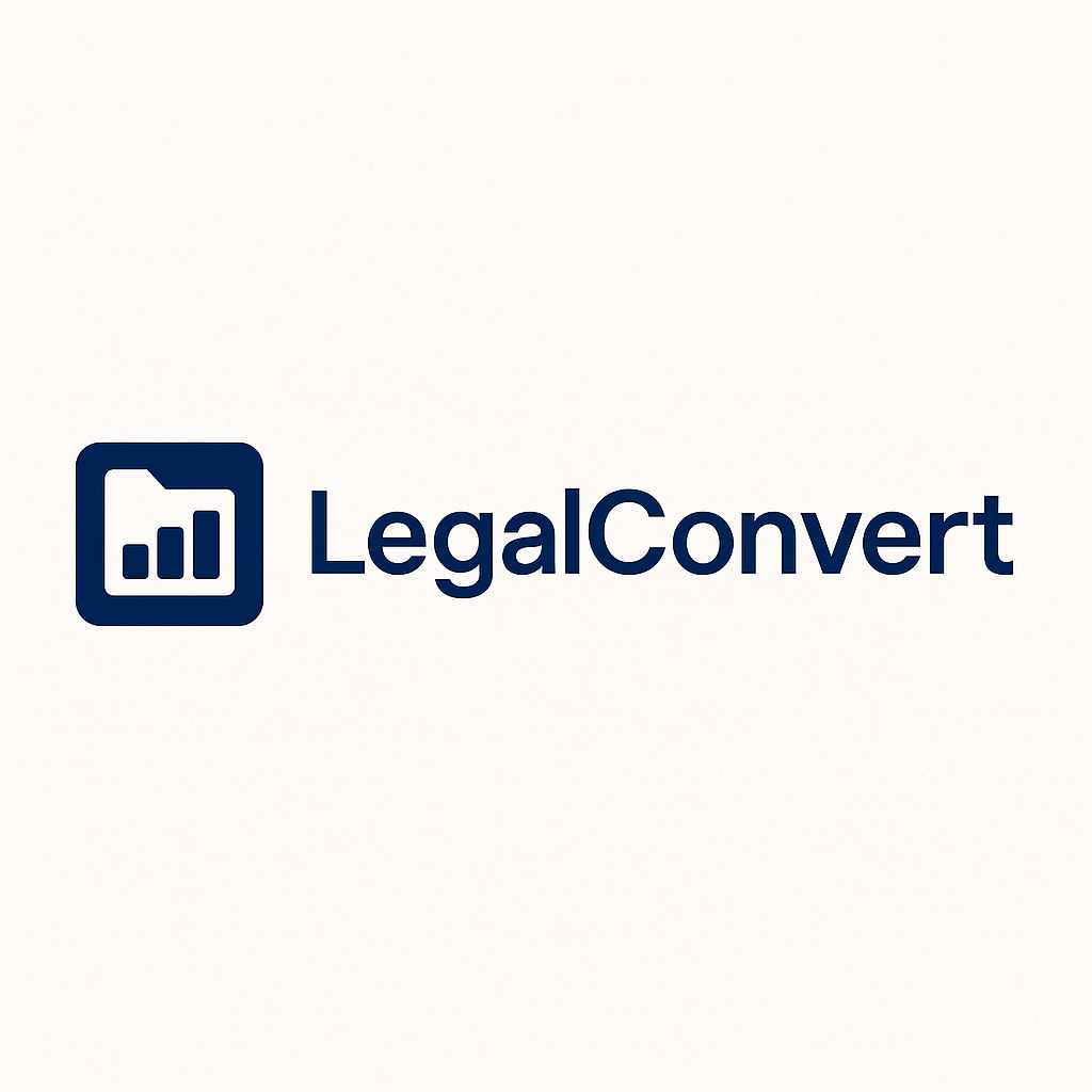 LegalConvert logo – Legal intake and conversion platform for law firms  LegalConvert – Legal tech brand for law firm growth  Logo for LegalConvert – Law firm client conversion software
