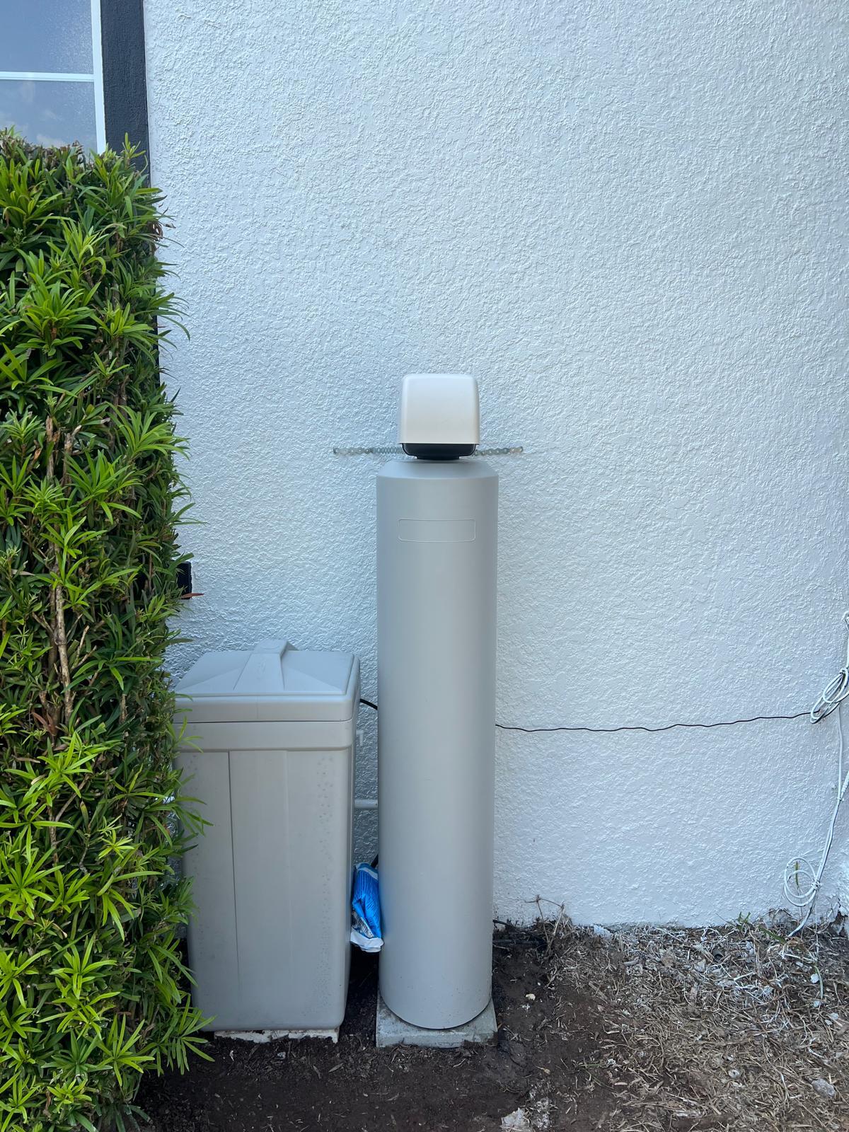 Whole home water softener installed in Central Florida garage