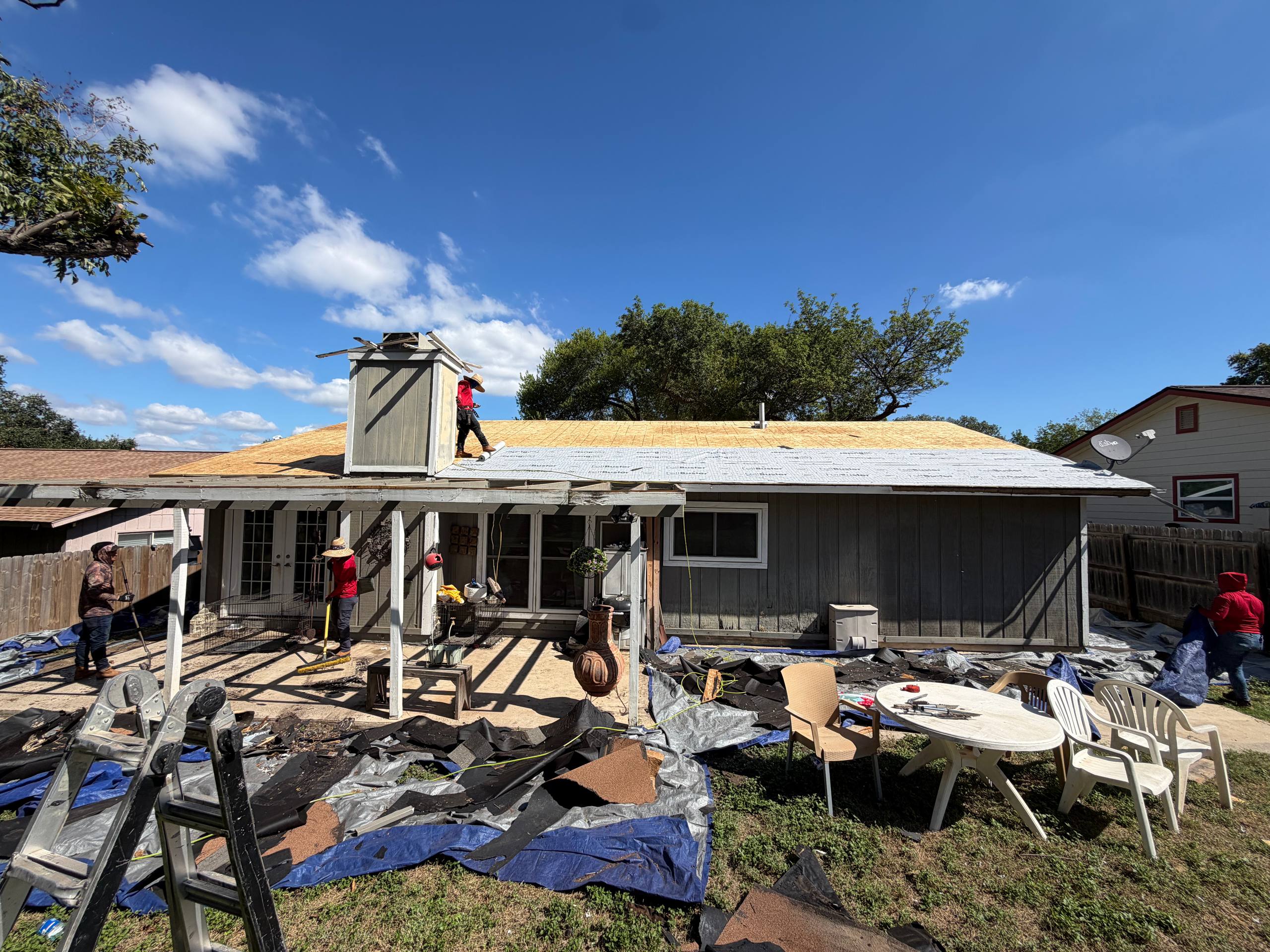 Roof tear-off and decking restoration project in San Antonio Texas